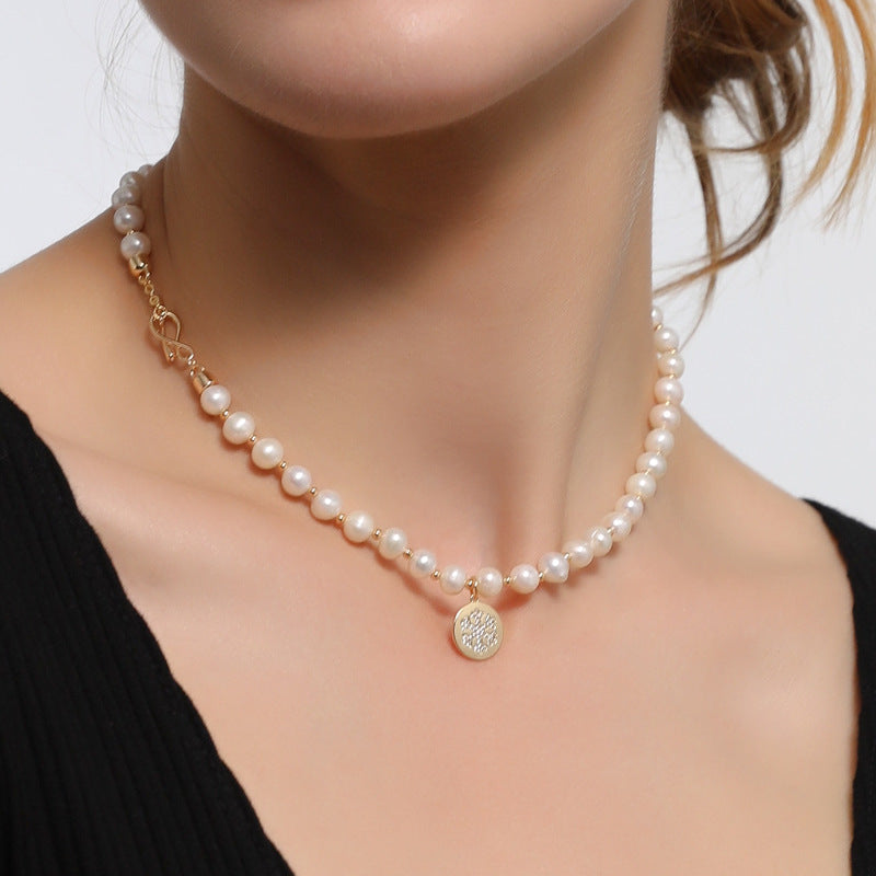 Collar de copo de nieve de auténtica perla barroca de agua dulce