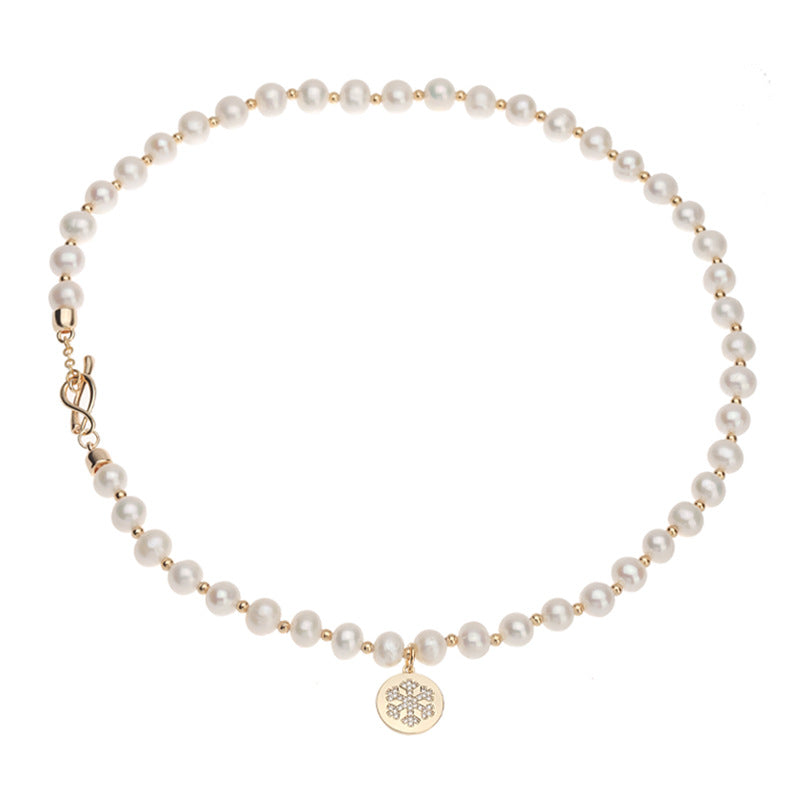 Collar de copo de nieve de auténtica perla barroca de agua dulce