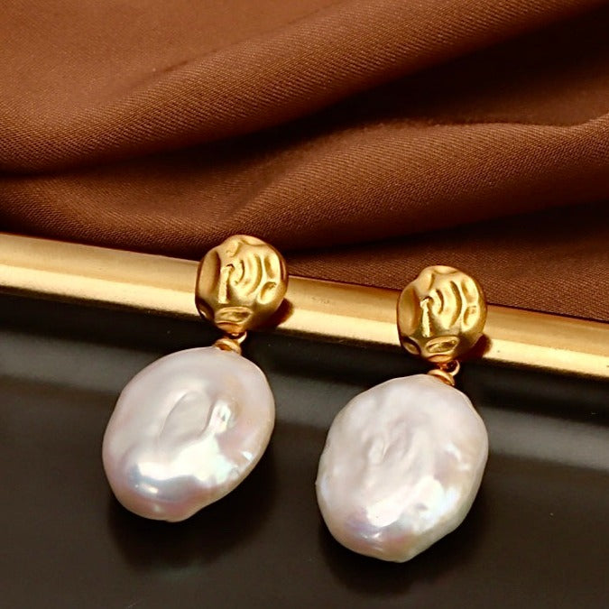 Boucles d'oreilles guimauve en perles baroques d'eau douce véritables