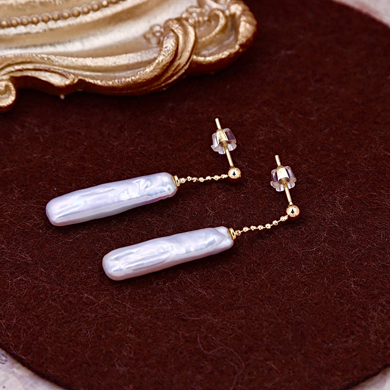 Genuine Freshwater Baroque Pearl Razor Fish Earrings