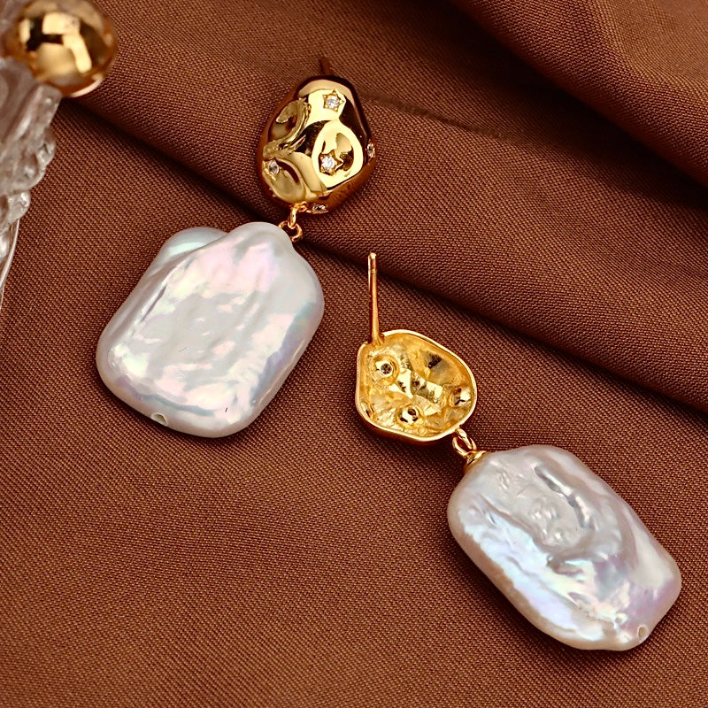 Genuine Freshwater Baroque Pearl Water Ripple Earrings