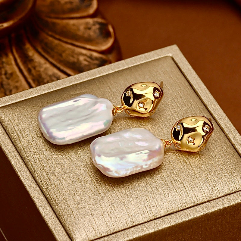 Genuine Freshwater Baroque Pearl Water Ripple Earrings
