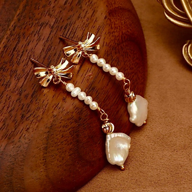 Genuine Freshwater Baroque Pearl Butterfly Earrings