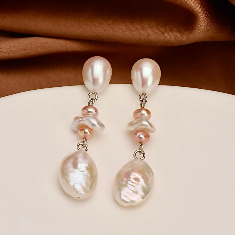 Genuine Freshwater Baroque Pearl Raspberry Earrings