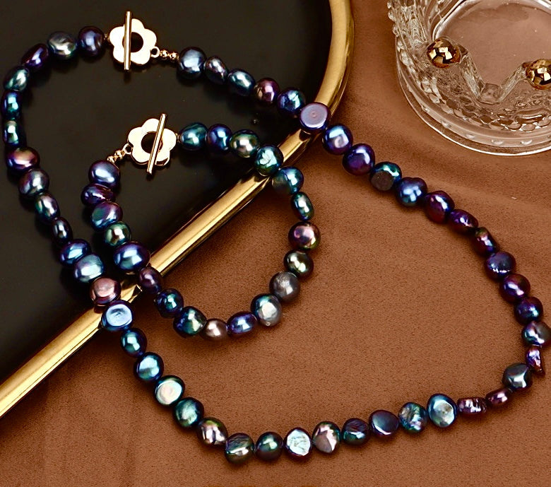 Ensemble de rêve de Tahiti avec véritables perles d'eau douce baroques