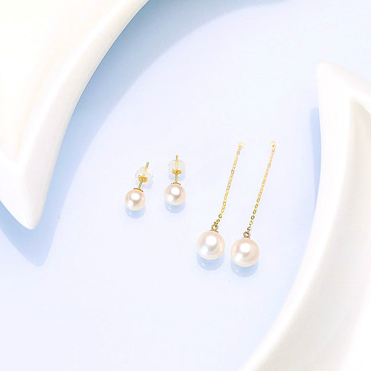 Solid 18K Gold Genuine Freshwater Pearl 2 Water droplets Earrings