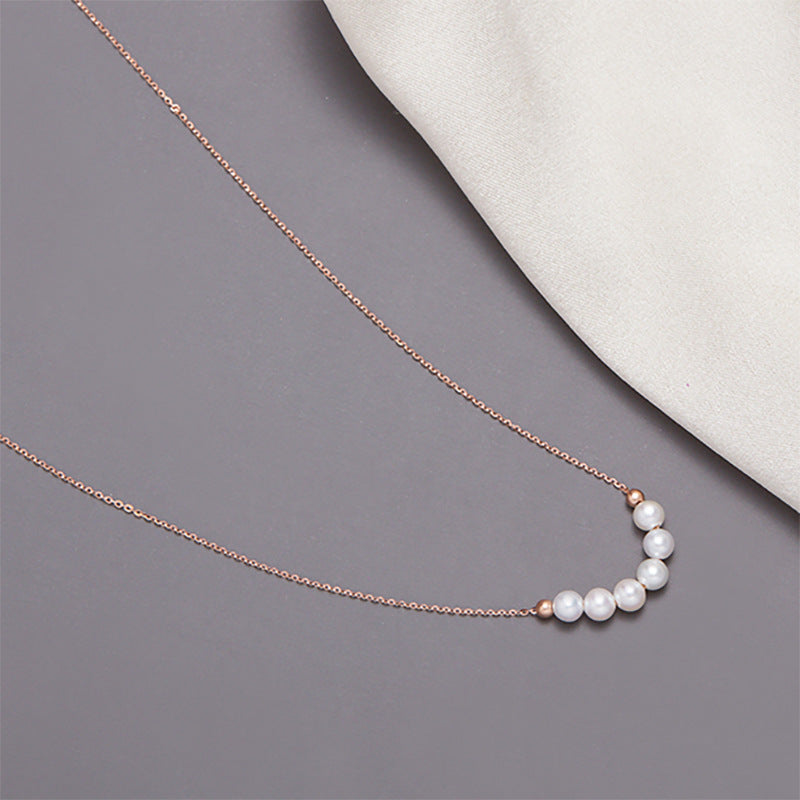 Solid 18K Rose Gold Genuine Freshwater Pearl 6 Sense Necklace