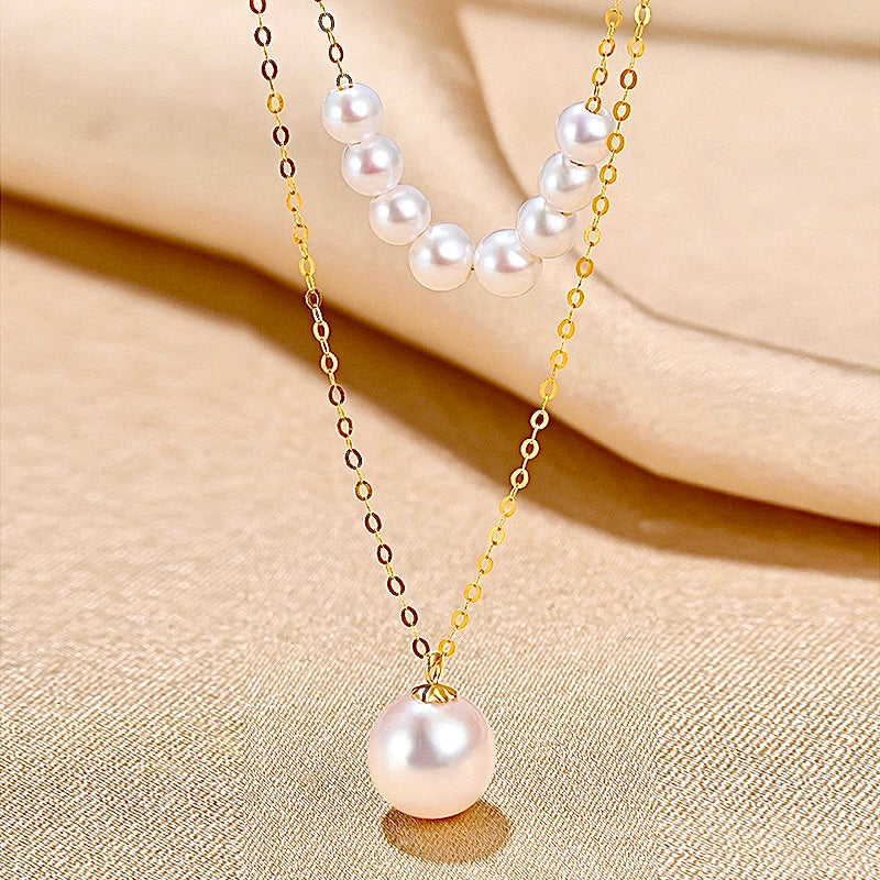 Collier Vénus en or massif 18 carats et véritables perles d'eau douce