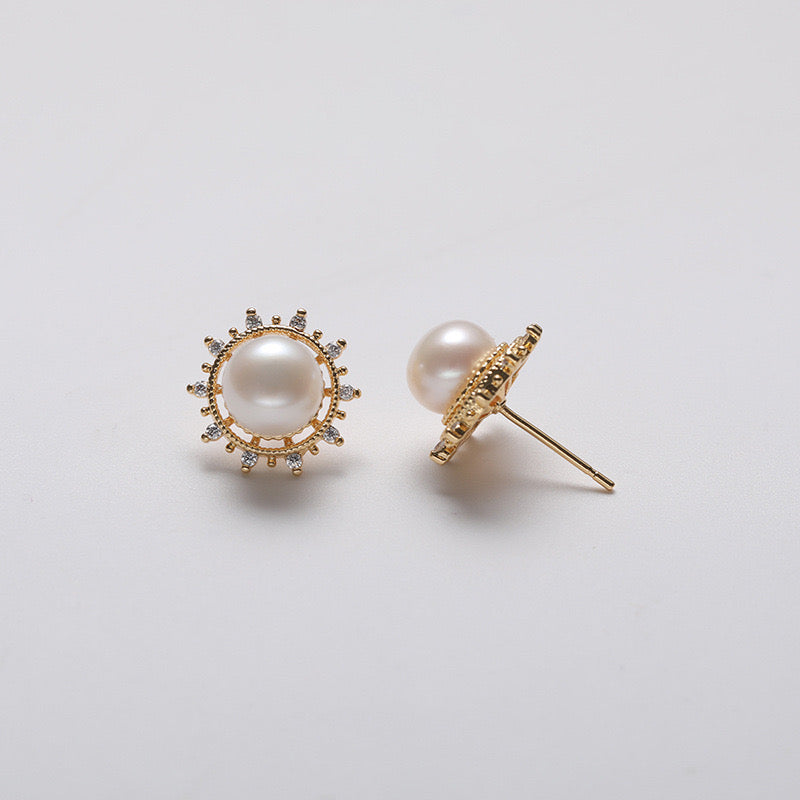 Boucles d'oreilles Phoebus en argent massif S925 et véritables perles d'eau douce
