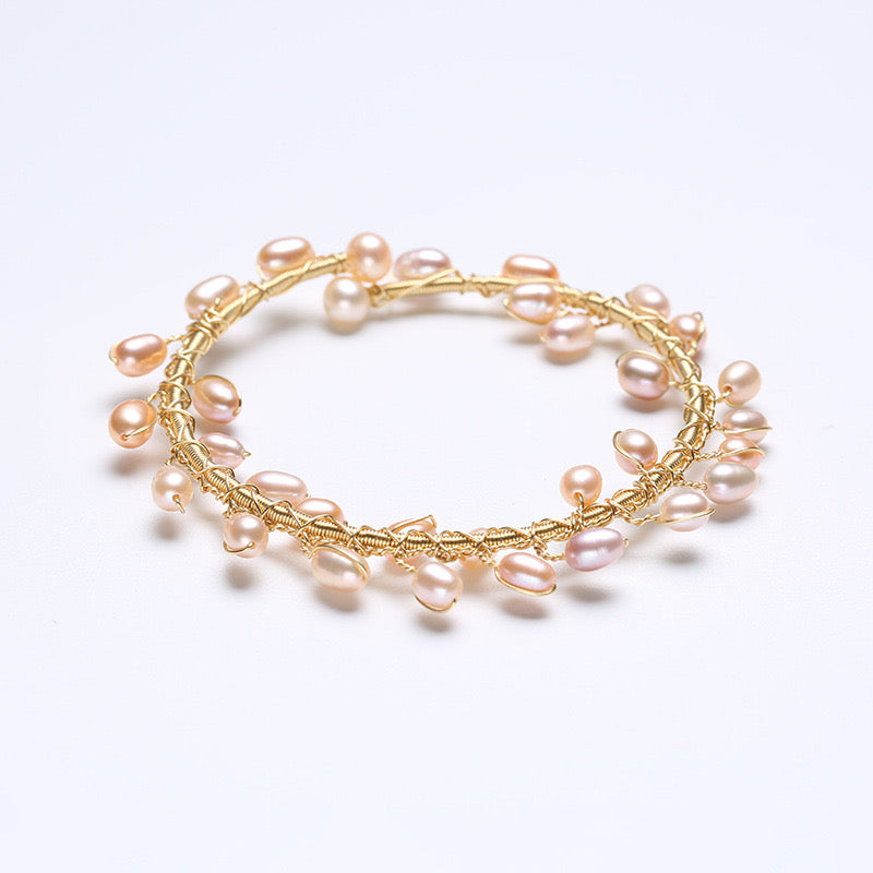 Pulsera de rama de olivo de plata maciza S925 con perlas de agua dulce genuinas