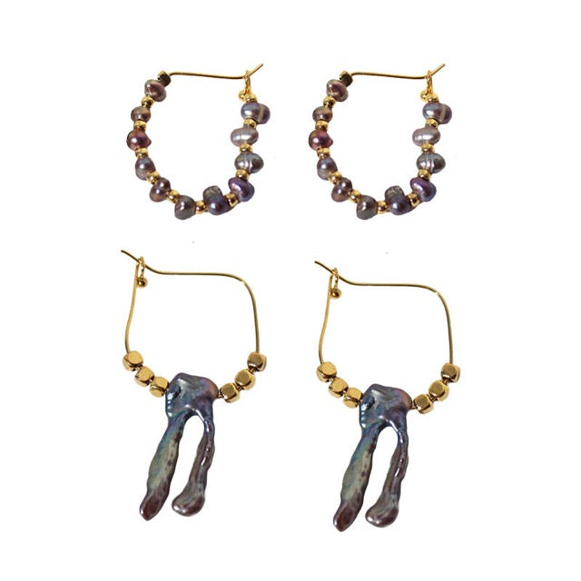 Boucles d'oreilles en véritables perles d'eau douce baroques grises