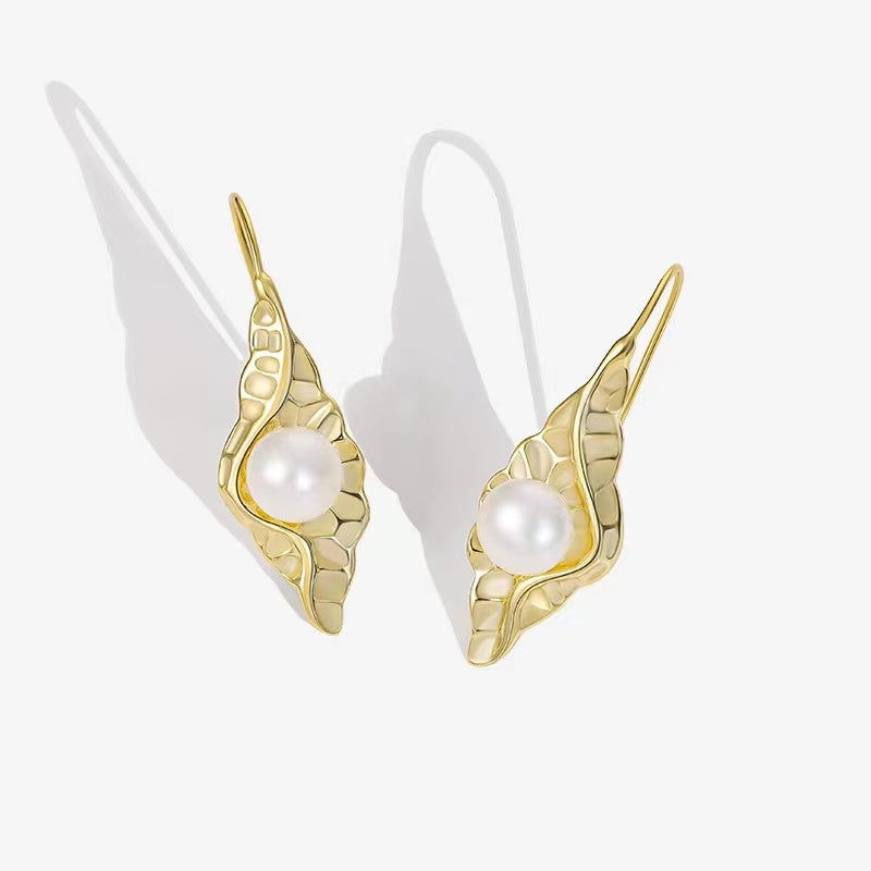 Pendientes de pupa de plata maciza S925 con auténtica perla barroca