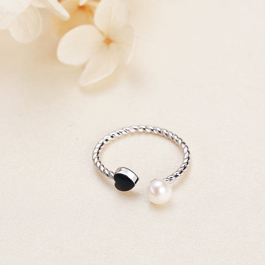 Brass Plated with White Gold Genuine Freshwater Pearl Heart Ring