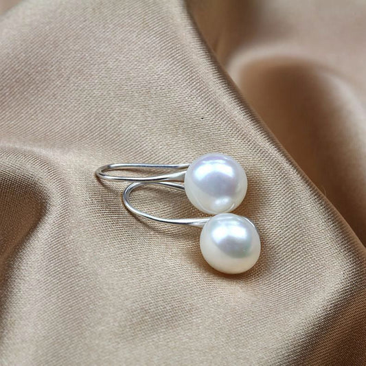 Brass Plated with White Gold Genuine Freshwater Pearl Virginal Earrings