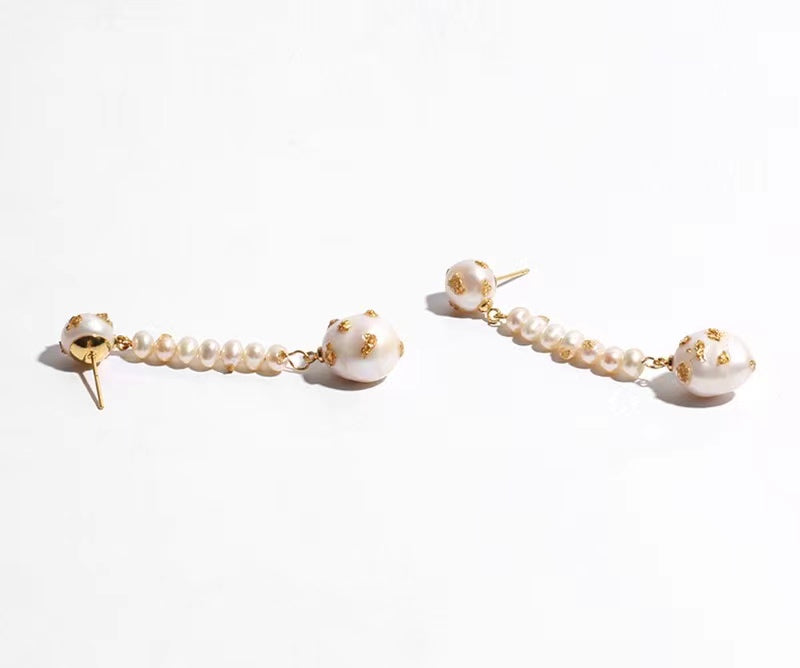 Genuine Freshwater Baroque Pearl Golden Waterfall Earrings