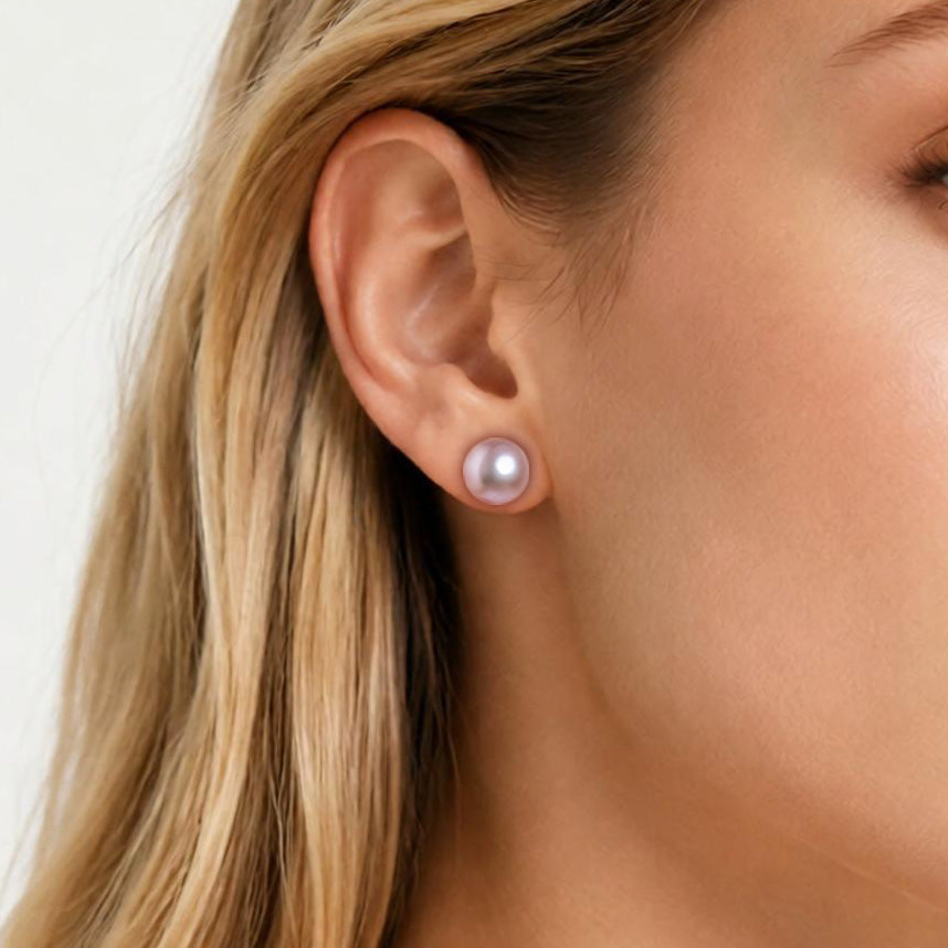 S925 Silver 4-10mm Lavender Freshwater Button Pearl Stud Earrings