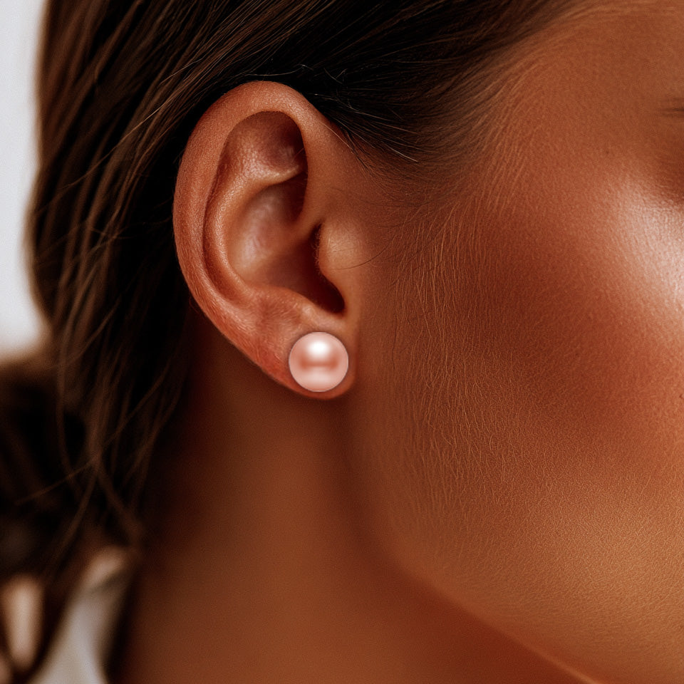 S925 Silver 4-10mm Pink Freshwater Button Pearl Stud Earrings