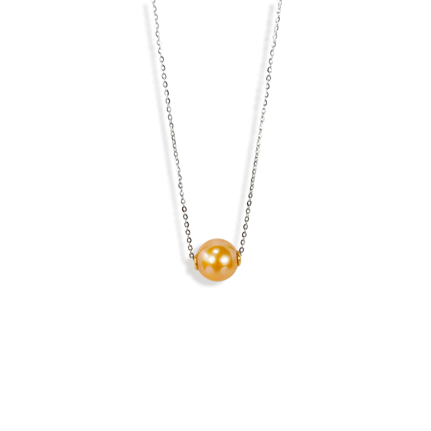 Solid 18K Gold Genuine Golden Southsea 11-12mm Pearl Floating Candy Necklace