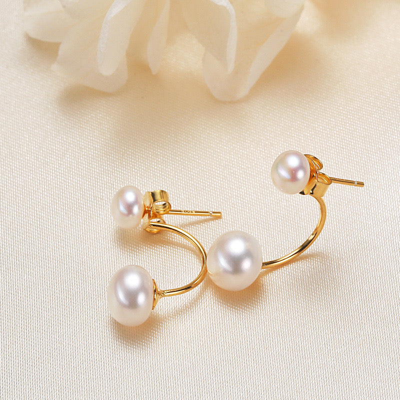Brass Plated with 18K Gold Genuine Freshwater Pearl Alberta Earrings