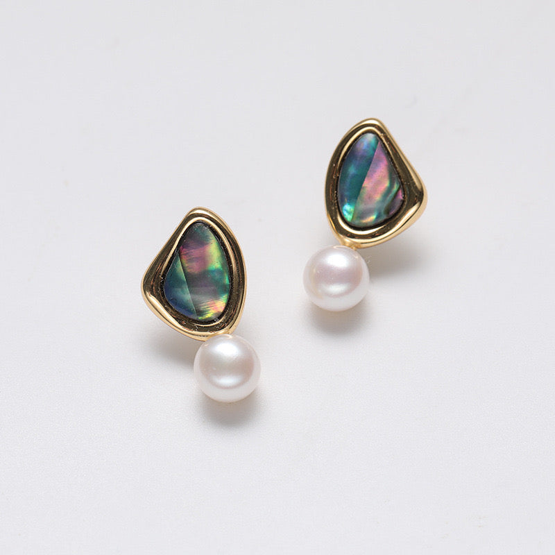 Pendientes de plumas de pavo real de plata maciza S925 con perlas de agua dulce auténticas