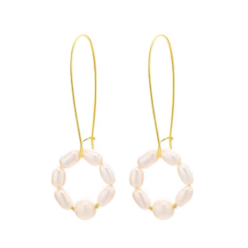 Boucles d'oreilles en argent massif S925 avec perles d'eau douce véritables et lys oscillants