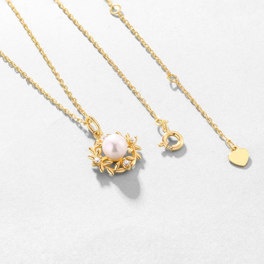 S925 Silver Genuine Natural Freshwater Pearl Olive Branch Pendant