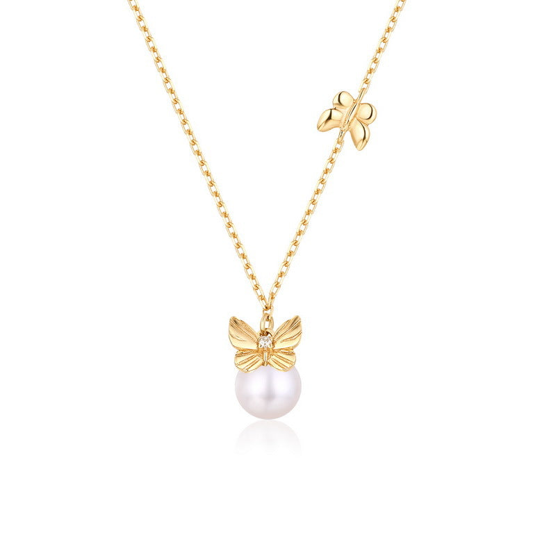 Collar de mariposas voladoras con perlas naturales de agua dulce auténticas