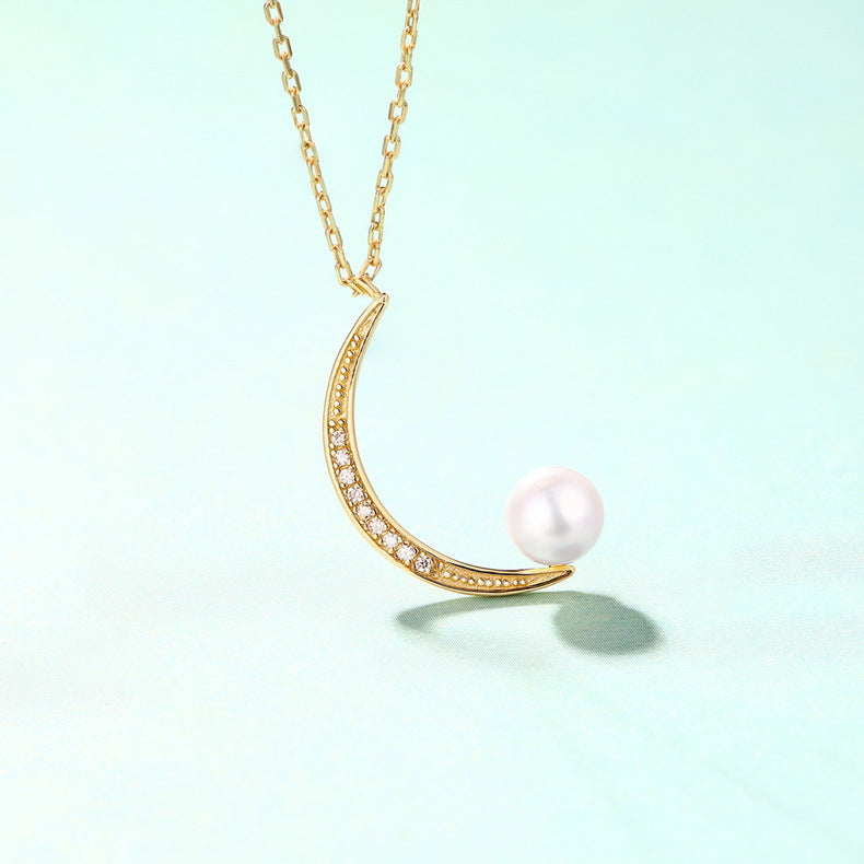 Collier bateau lune en perles d'eau douce naturelles authentiques