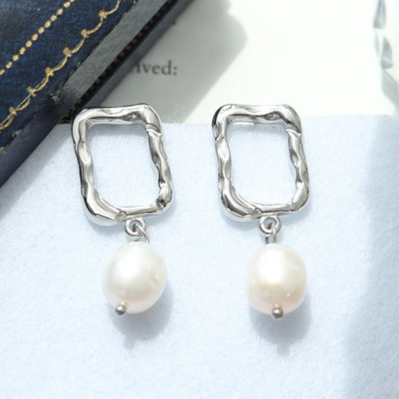 Genuine Freshwater Pearl Titanium Steel Holy Gate Earrings