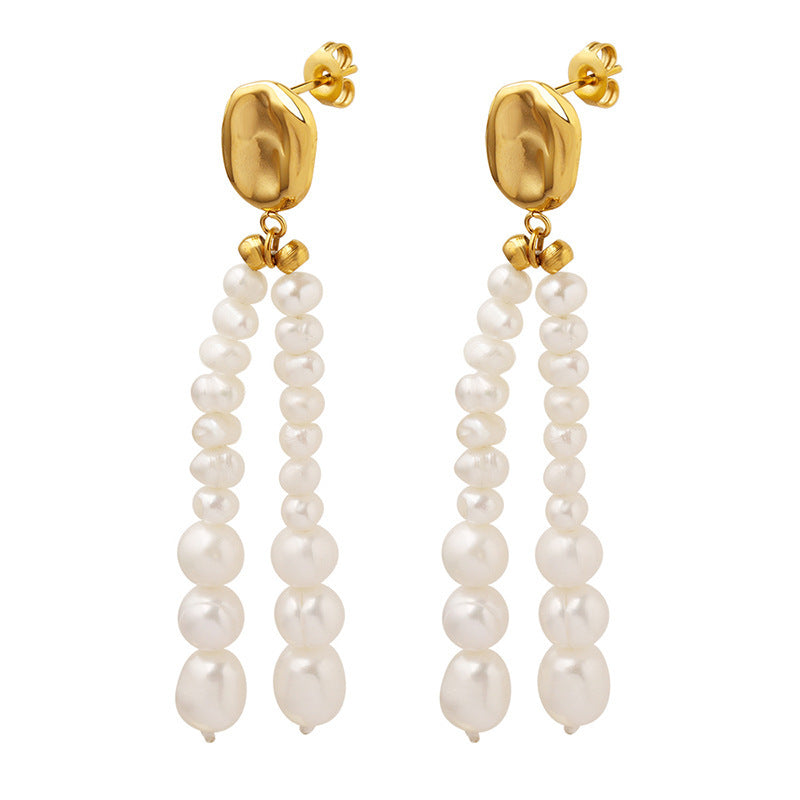 Genuine Freshwater Pearl Titanium Steel Morning Dew Earrings