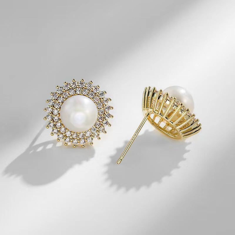 Pendientes de girasol con perlas de agua dulce auténticas