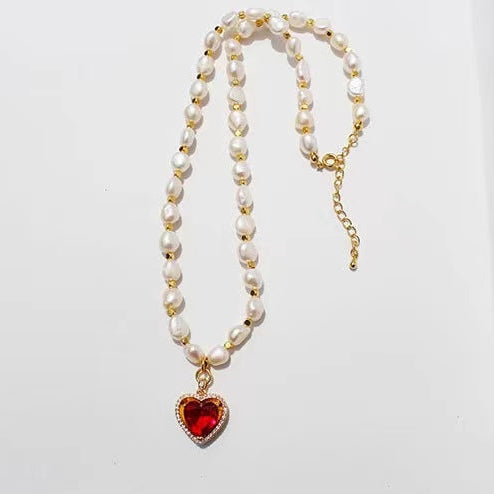 Collier cœur arc-en-ciel en perles d'eau douce véritables