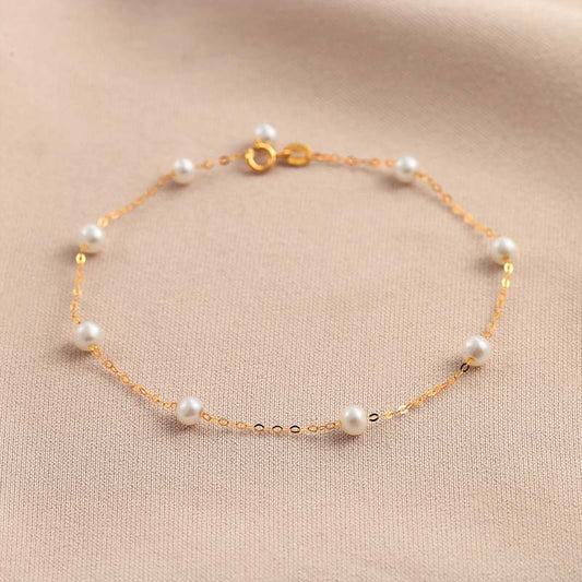 Pulsera de gypsophila de agua dulce genuina de oro macizo de 18 quilates