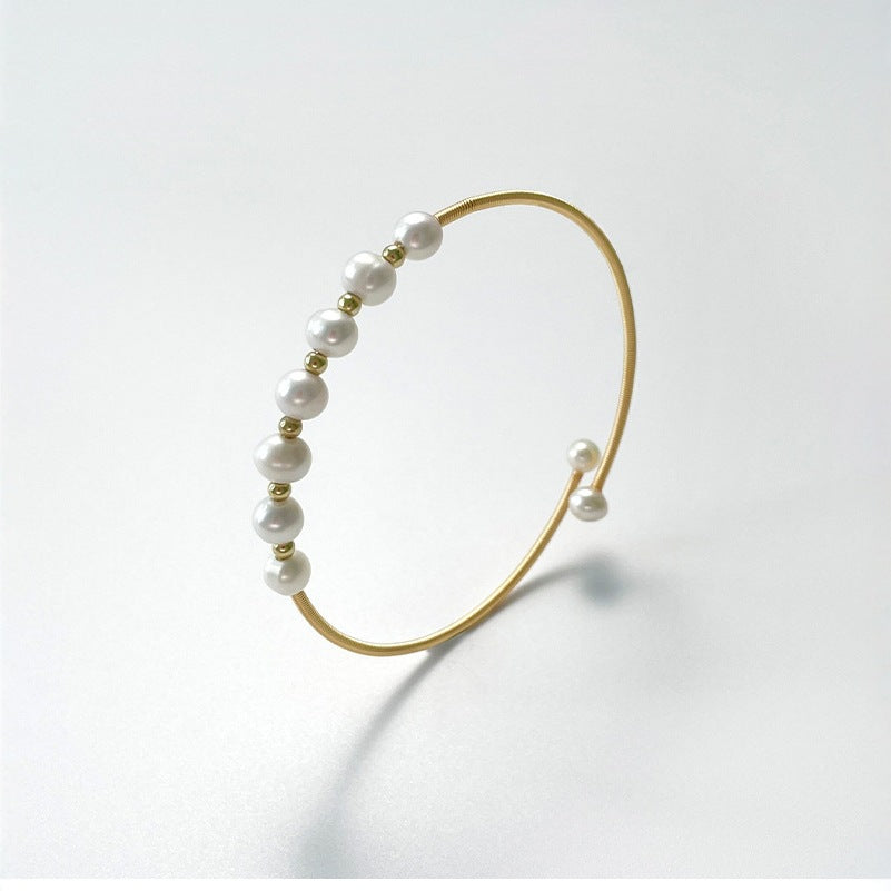 Genuine Freshwater Pearls Adjustable Open Bangle