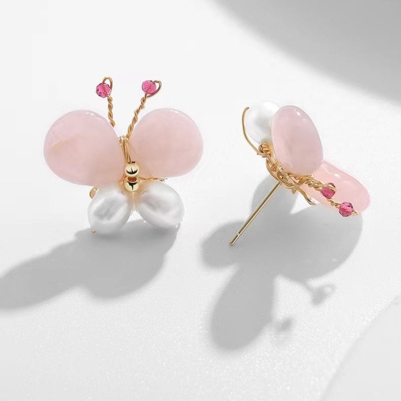Boucles d'oreilles papillon en perles d'eau douce véritables