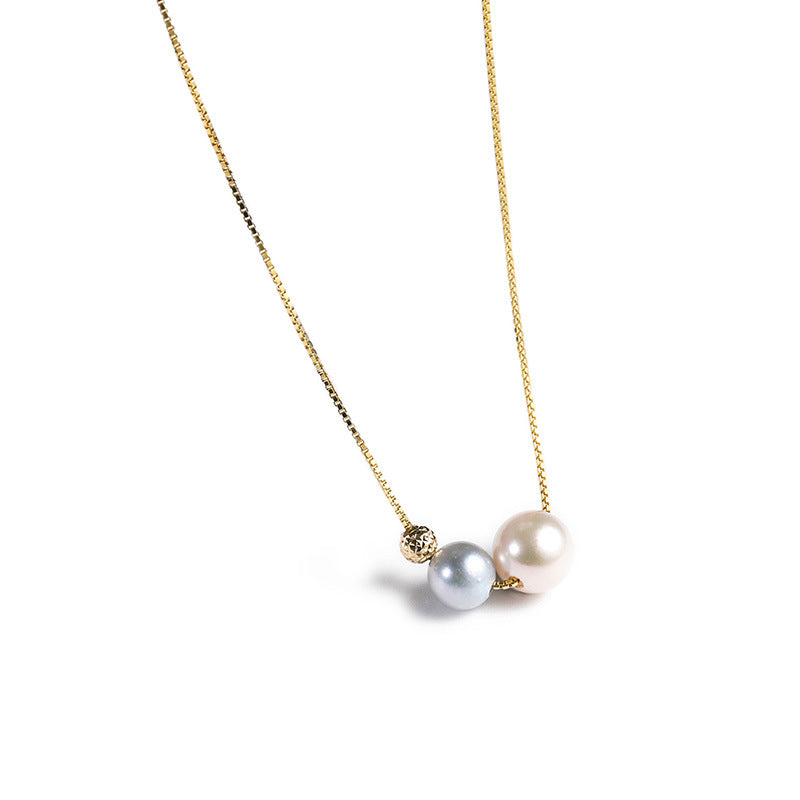 Solid K Gold Genuine Akoya Seawater Pearl Elegant Collarbone Chain