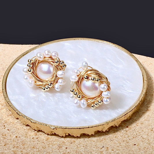 Genuine Freshwater Pearl The Bird's Nest Earrings