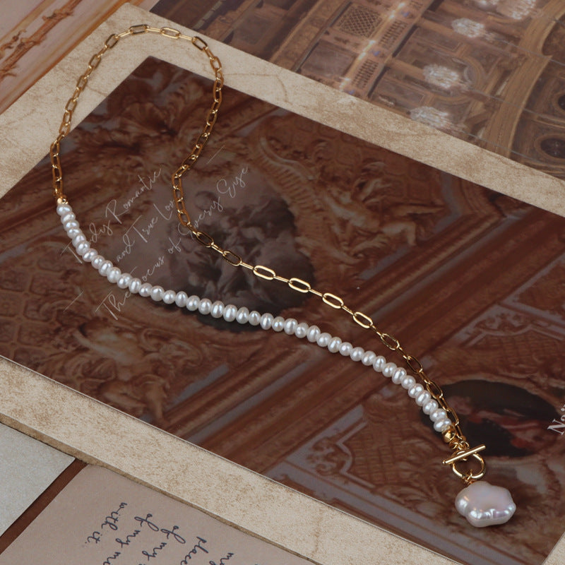 Collar de pedales con auténtica perla barroca de agua dulce
