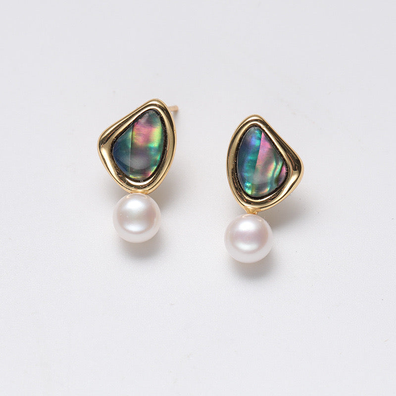 Pendientes de plumas de pavo real de plata maciza S925 con perlas de agua dulce auténticas