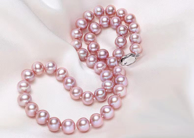 Collier en perles d'eau douce véritables gingko - Perles d'eau douce de 8 à 9 mm