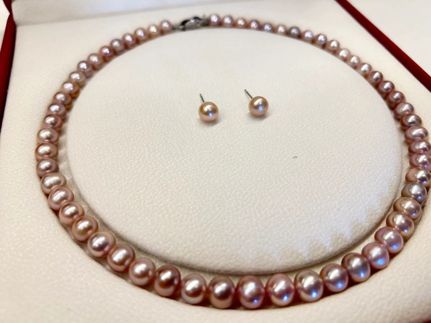 Conjunto de collar de plata maciza S925 con auténtica perla morada redonda de agua dulce