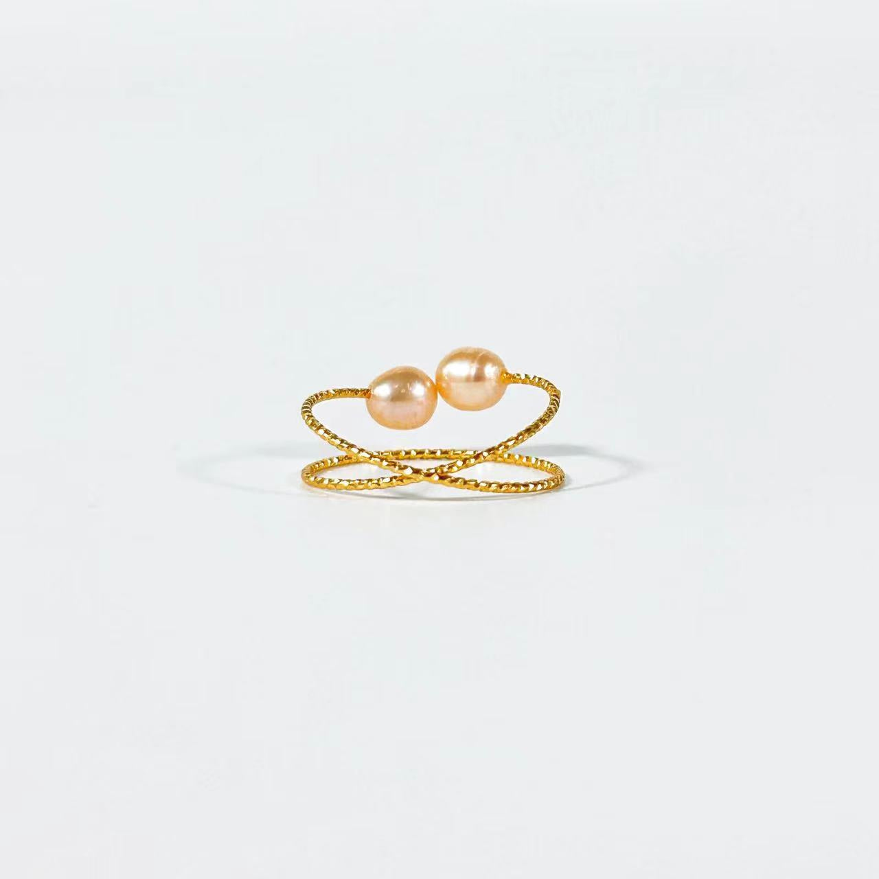 Genuine Freshwater Pearl 18K Gold Filled Surrounding Stars Ring