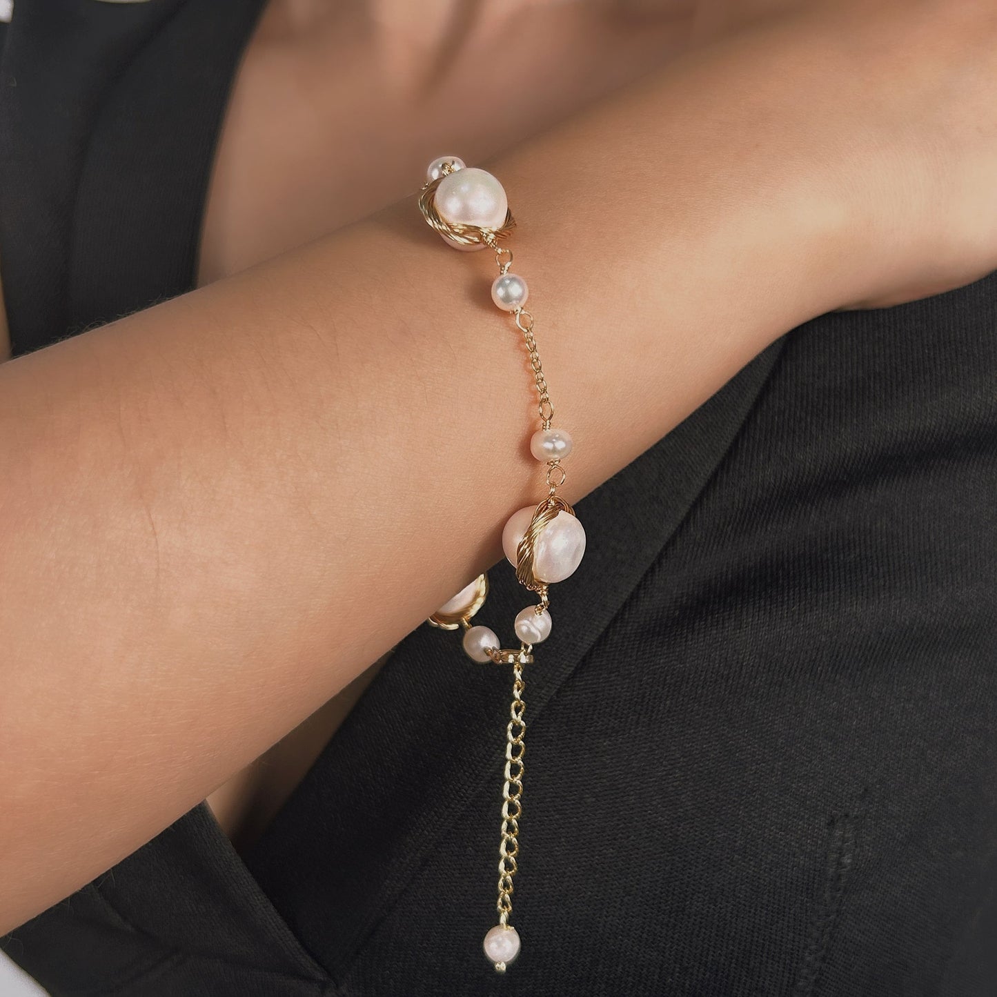 Bracelet Diana en véritables perles d'eau douce baroques