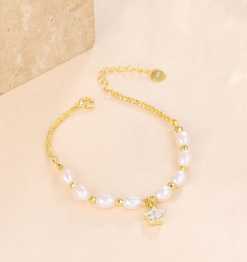 Pulsera Meteorito de Plata S925 Sólida con Perla de Agua Dulce Genuina