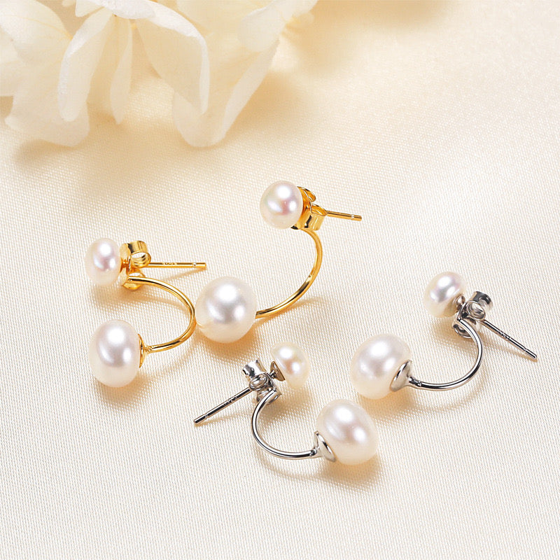 Brass Plated with 18K Gold Genuine Freshwater Pearl Alberta Earrings