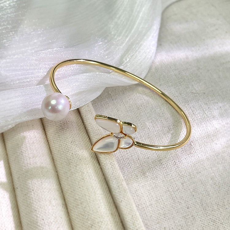 Freshwater Pearl Pearl & Butterfly Open Bangle
