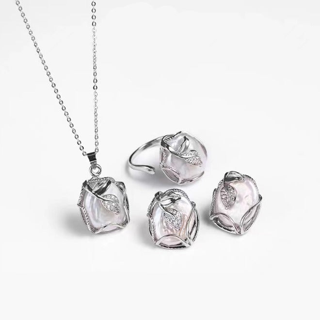 Genuine Freshwater Pearl White Sand Set - Main Product View - Elegant Pearl Jewelry by Kikyo Pearl London
