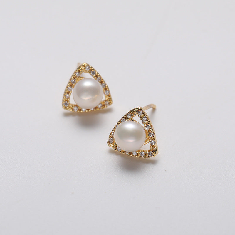 Genuine Freshwater Pearl Solid 925 Silver Trié Earrings