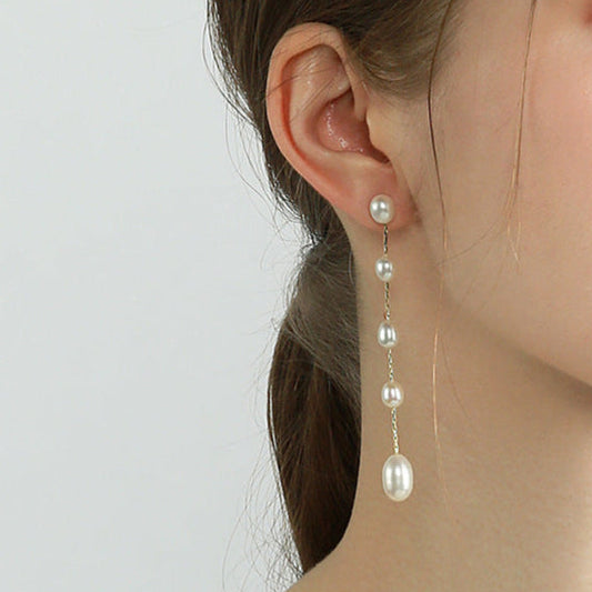 Pendientes de perlas de agua dulce auténticas con forma de lágrima matutina