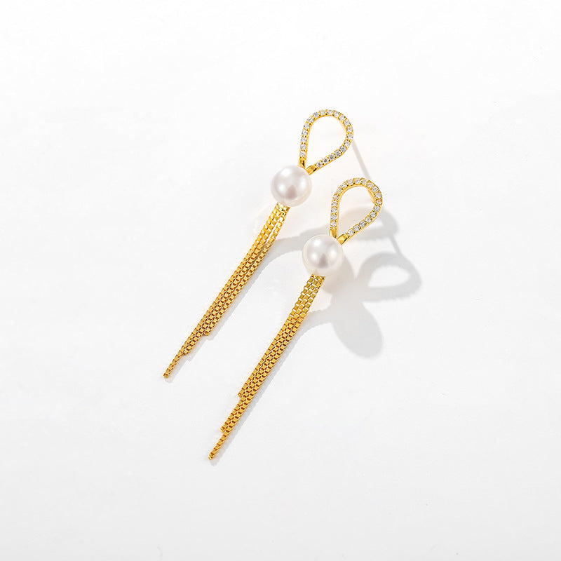 Genuine Freshwater Pearl Solid 925 Silver Grace Tassel Earrings